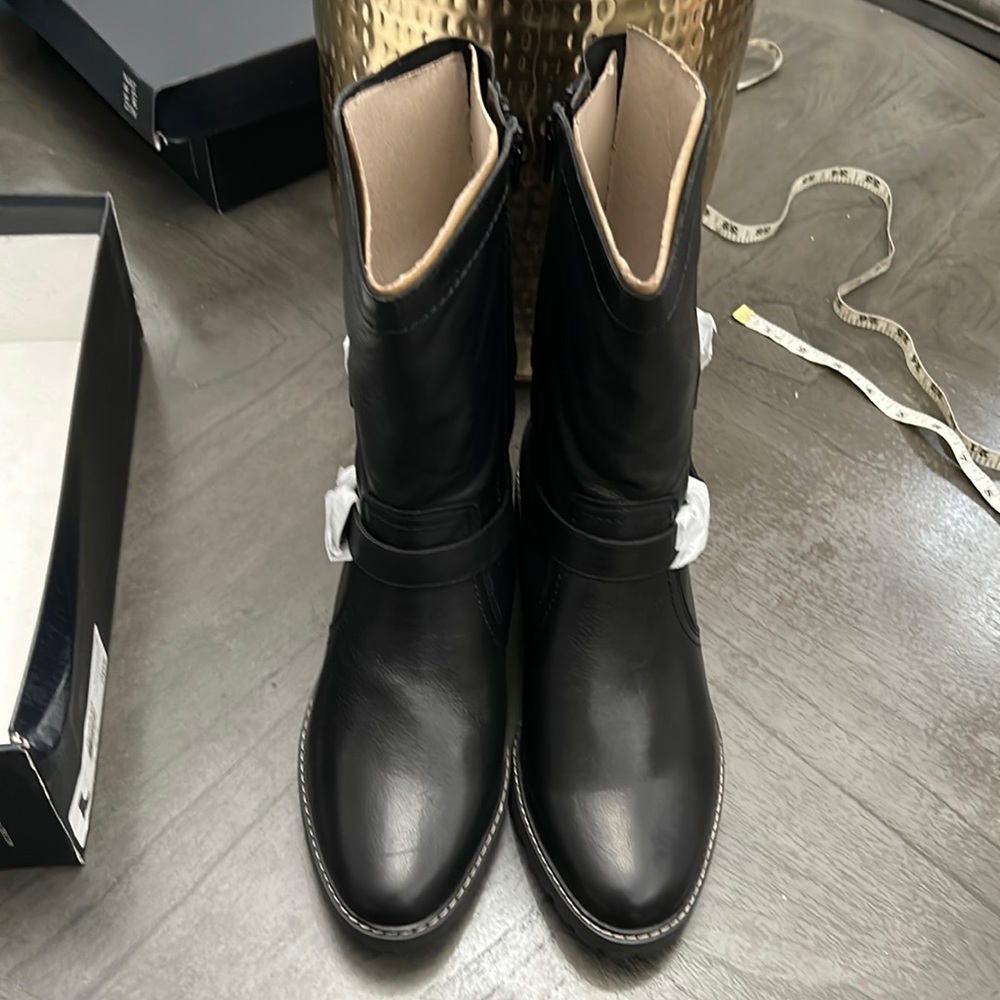 NATURALIZER TALON WOMENS LEATHER MOTORCYCLE MID-CALF BOOTS - Picture 4 of 12